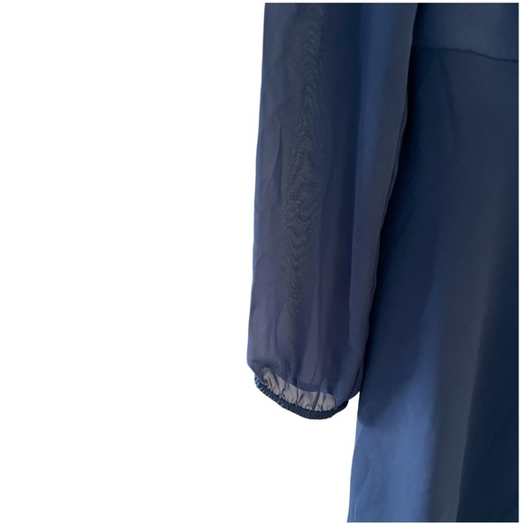 EXPRESS Long Sleeve Ruffled Chiffon Cobalt Blue Dress Sz 10 - Picture 5 of 7